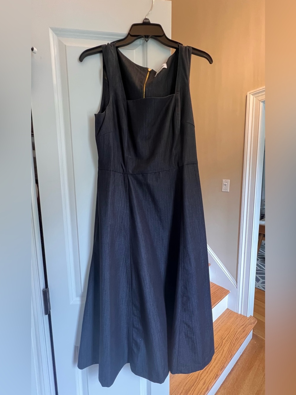 Calvin Klein Midi Fitted A-Line:Flair Denim Like Dress